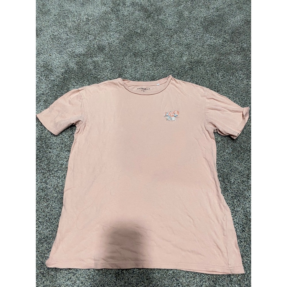 PS Basics by PacSun Mens Medium Peach Pink Embroidered Flower T-Shirt Regular‎